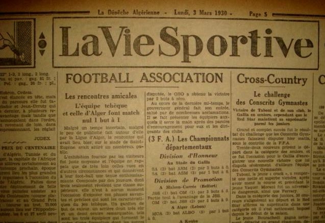 2.3.1930 Benouna GSO en sélection d\'Alger contre les tchèques
