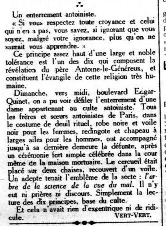 Un enterrement antoiniste (L'Action française, 4 novembre 1924)