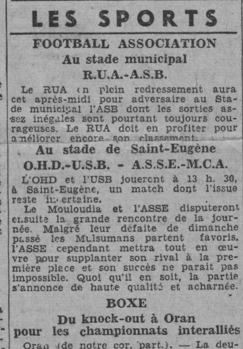 Dim 30.1.1944 à St Eugéne ASSE-MCA 0-0