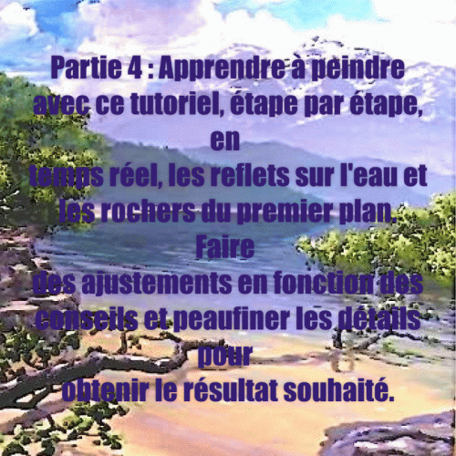 Dessin et peinture - vidéo 3859 : Comment réaliser une peinture murale de paysage (dessin, ciel, arrière-plan, montagnes, eau, perspective, reflets, rochers et végétation) ? - peinture acrylique.