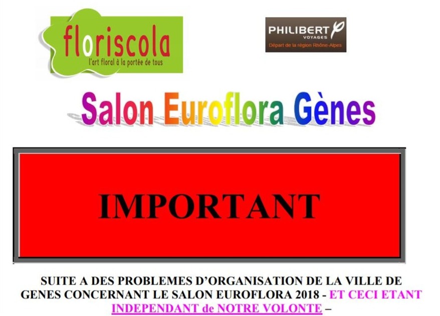 VOYAGE : Salon Euroflora à Gènes 28 &29 avril 2018 - Attention inscription avant 21/12/17