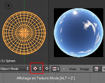 La demi sphère en vue de dessus en affichage Texture Mode