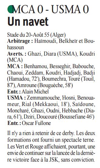 Lundi 1.12.2008 au 20 Aout mis a jour MCA-USMA 0-0