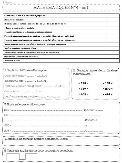 contrôles de maths - ce1