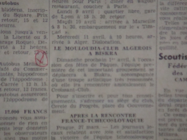 1 avril 1934 le mouloudia à biskra sur invitation