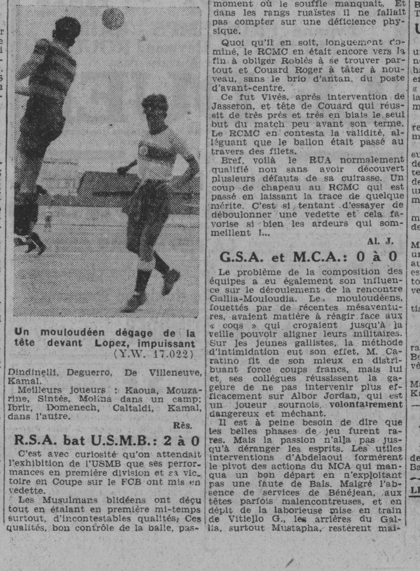 D 30.11.1941 St Eugène Coupe AFN MCA-GSA 0-0 après prolongations