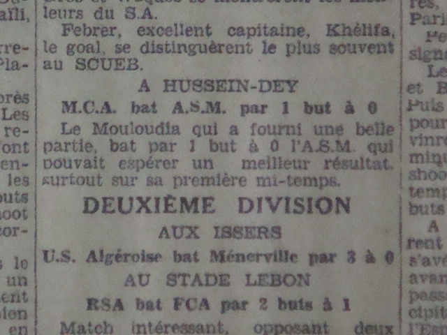 Dimanche 9.10.1932 à hussein dey MCA-ASM 1-0