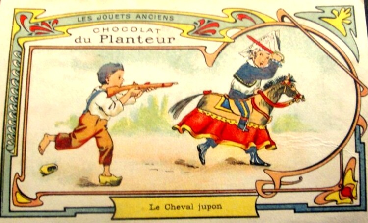 Le Cheval Jupon (Chromolithographie Chocolat du Planteur. LES JOUETS ANCIENS).