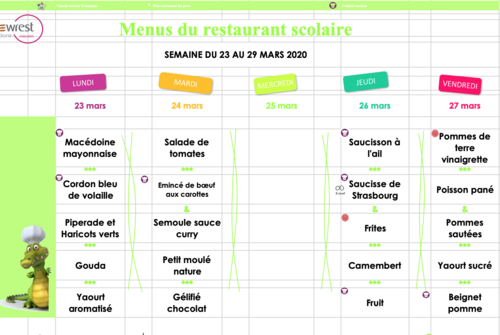 Menu du 23 au 29 mars 2020