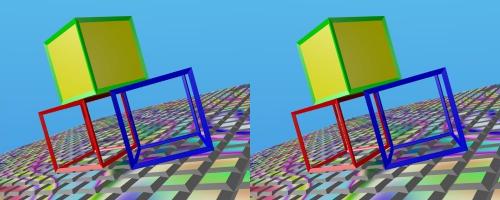 Rendu de 3 cubes en vue stéréo