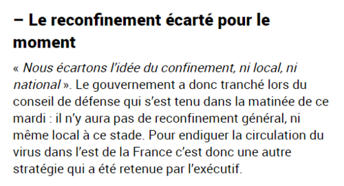 Pas de re confinement, mais…. 