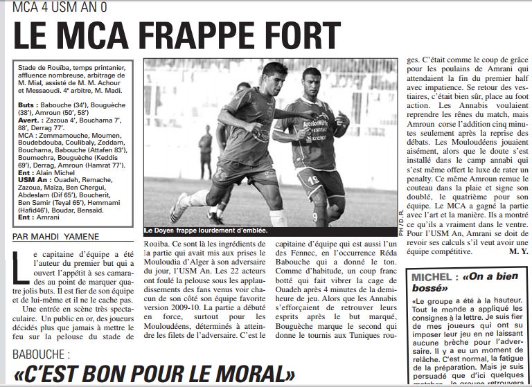 Jeudi 6.8.2009 stade Rouiba MCA-USM Annaba 4-0