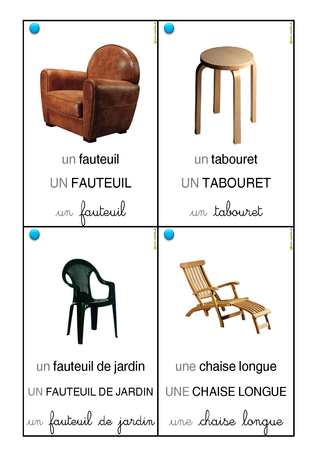 Vocabulaire des chaises - GRANDE SECTION