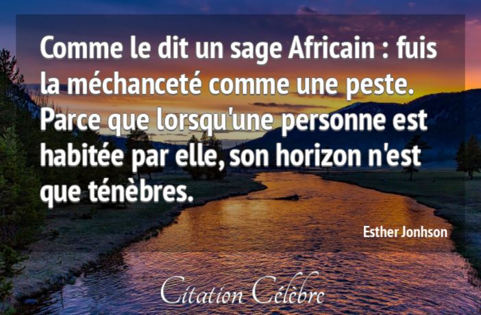 Citation Esther Jonhson mechancete : Comme le dit un sage Africain : fuis  la méchanceté...