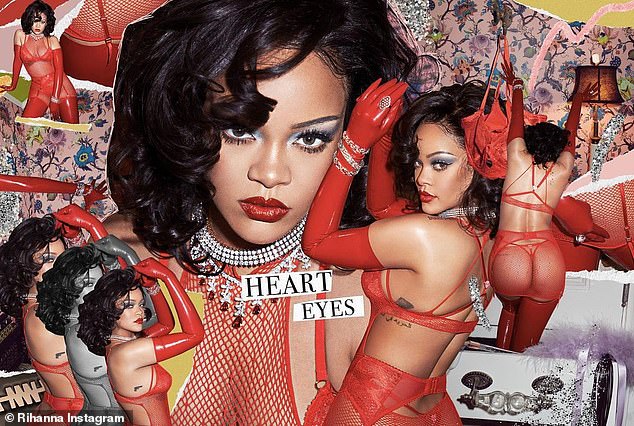 En feu: Rihanna, 32 ans, a présenté sa silhouette étonnante en lingerie écarlate dans des publications Instagram de mercredi faisant la promotion de sa prochaine `` boîte VIP de la Saint-Valentin '' de Savage x Fenty