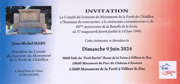 La cérémonie de 2024, consacrée aux Maquisards de la Bataille de la Forêt, aura lieu le 9 juin 