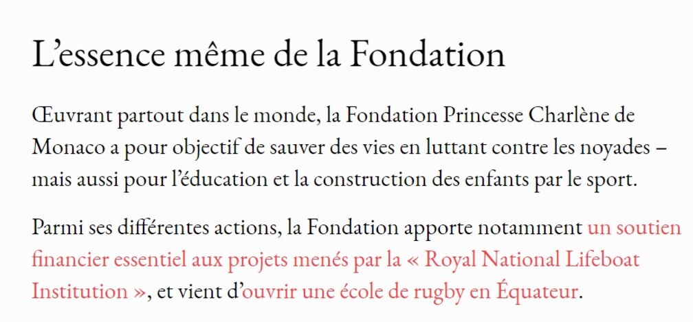 Nouvelles de la fondation Princesse Charlène