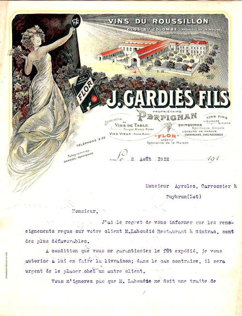 1912-Vins du Roussillon, Clos de Sainte Colombe Perpignan- ART NOUVEAU