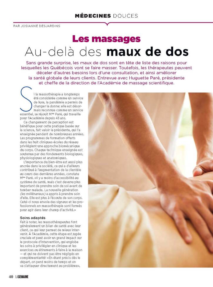 Santé - 6:  Les massages - Au-delà des maux de dos (2 pages)