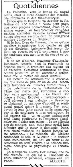 Alceste - Quotidiennes sur Pierre Dor (La Gazette de Charleroi, 2 janvier 1911)(Belgicapress)
