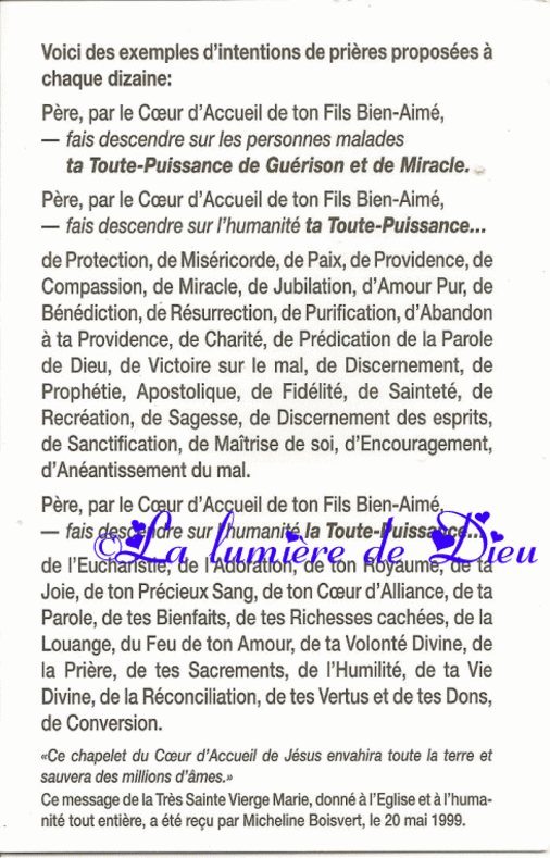 Chapelet du Cœur d'accueil de Jésus