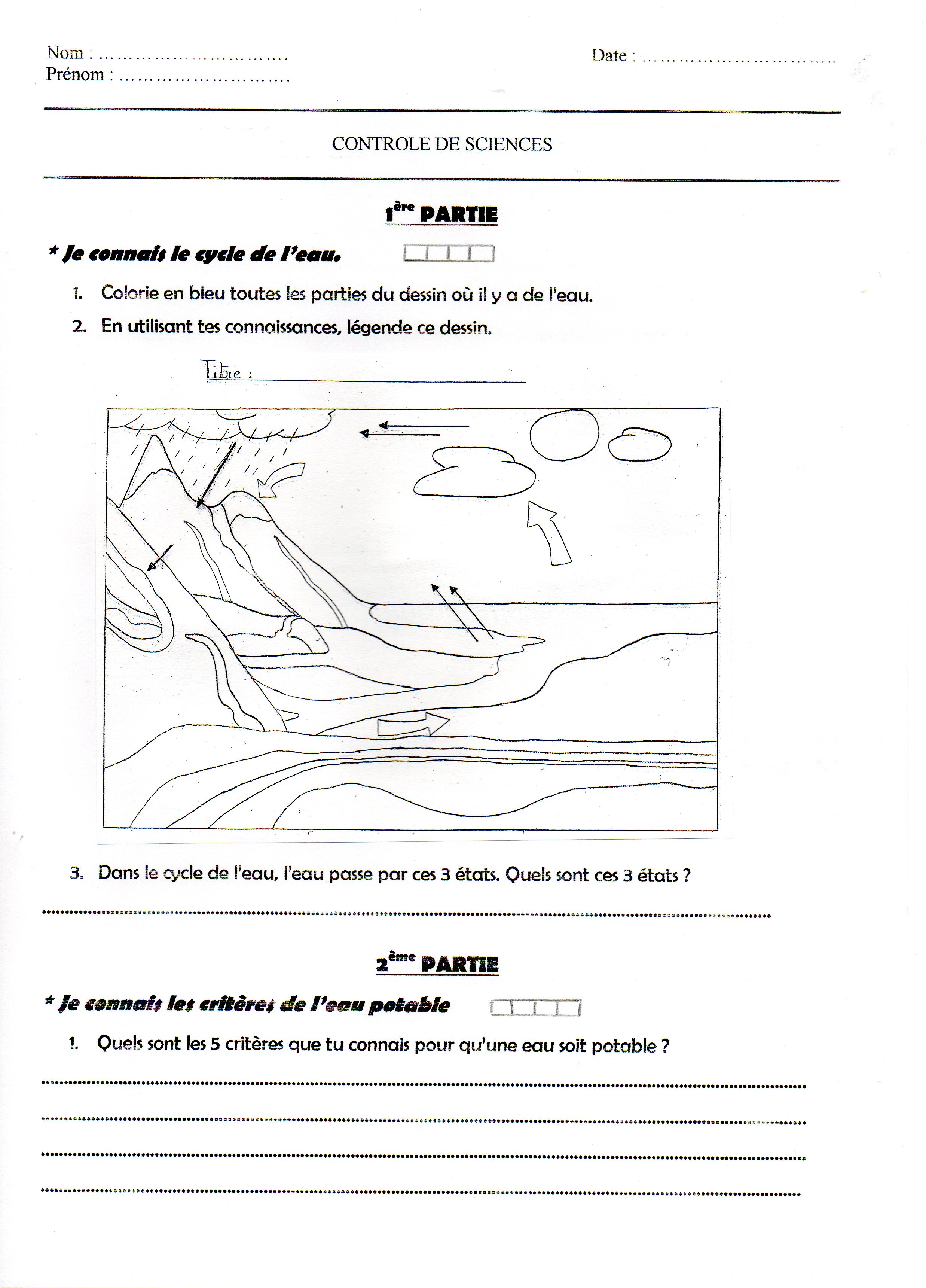 évaluation Cycle De L eau Ce2 Sciences - FLOFLORI