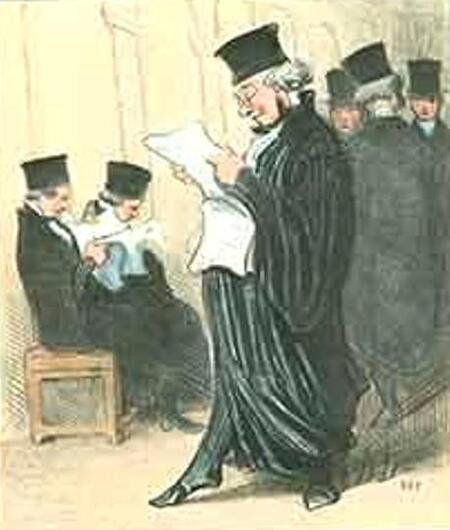 Maître Chapotard lisant dans un journal judiciaire l’éloge de lui-même par lui-même (Honoré Daumier. Les Gens de Justice)