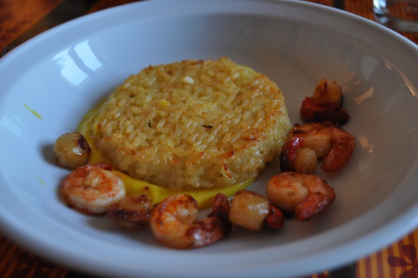 Risotto croquant aux noix de St-Jacques et crevettes