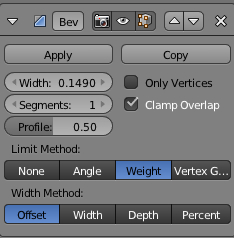Le panneau du Bevel Modifier