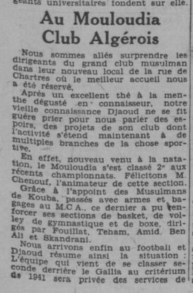 12.9.1941 Djaout présente le MCA omnisport