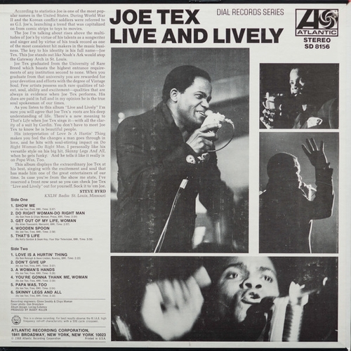Joe Tex : Album " Live & Lively " Atlantic Records SD 8156 [ US ]