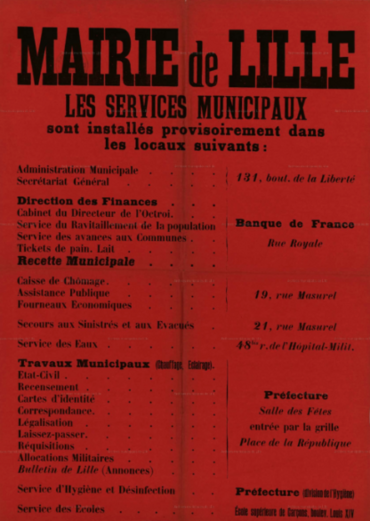 Incendie de l'Hôtel de Ville - Adresses provisoires des services municipaux (1916) (archives.lille.fr)