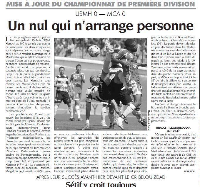 Mardi 30.3.2010 Stade du 20 Août mise à jour USMH-MCA 0-0