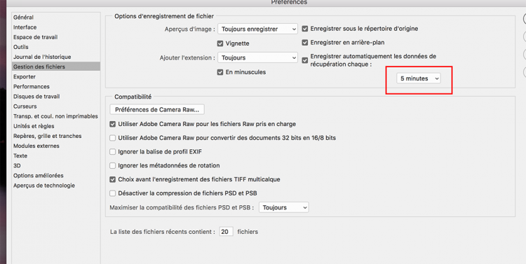 Photoshop: préférences et panneaux de droite