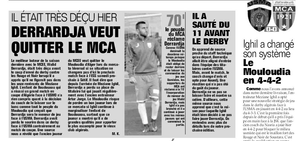 Mardi 22.12.2015 mis à jour USMA-MCA 0-0