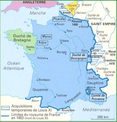 Limites du royaume de France en 1483 à la mort de Louis XI