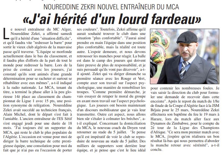 11.3.2011 Zekri Nouvel Entraîneur