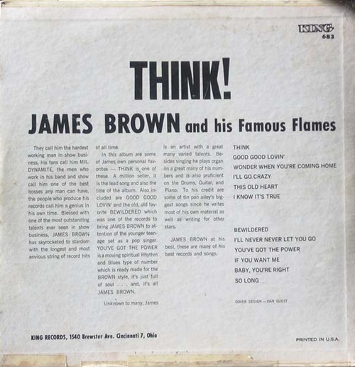 1960 James Brown & The Famous Flames " Think " King Records K 683 [ US ]