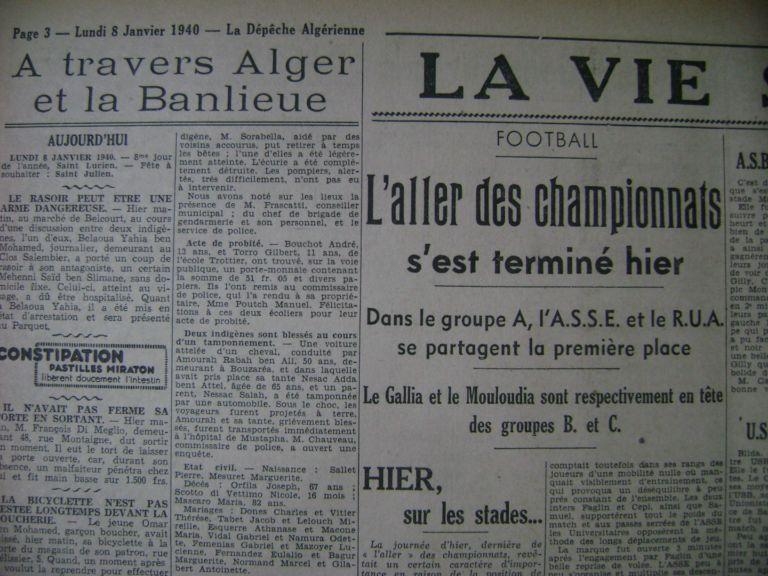 7.1.1940 dernière journée Aller , MCA champion