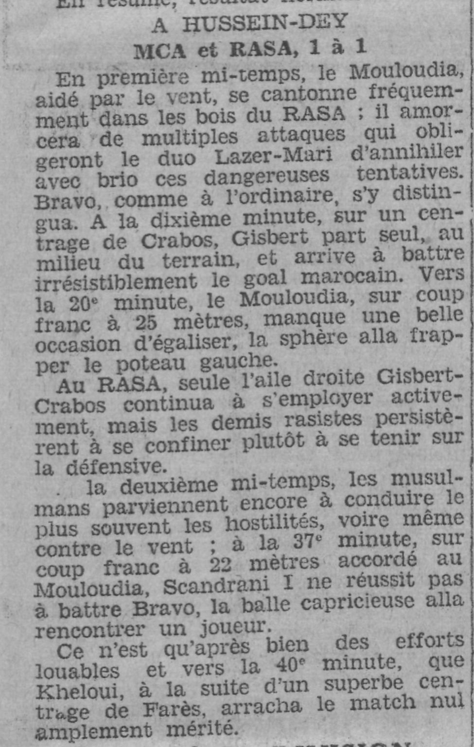 Dimanche 3.4.1932 à Hussein Dey MCA-RASA 1-1