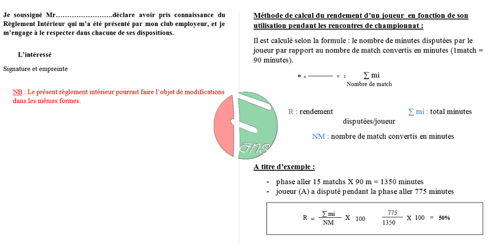 Spécimen de règlement intérieur