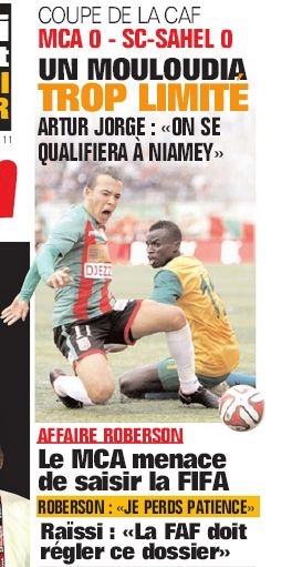 Samedi 14.02.2015 à Bologhine coupe de la CAF préliminaire MCA-Sahel SC  Niger 0-0