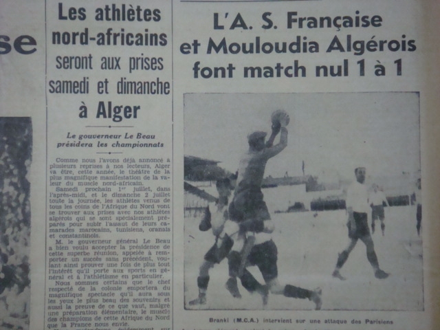 25.6.1939 mca tient en échec l\'as française 1-1 égalisation de missoum