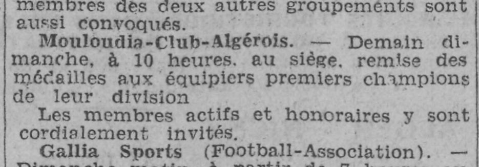 Dimanche 16.8.1931 remise des médailles aux champions par les dirigeants du MCA