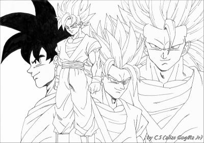 Les 3 transformations de Goku en coloriage