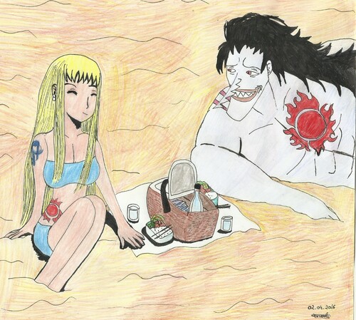 Fan art 31: Arlong et Miyuki pique-niquant sur la plage