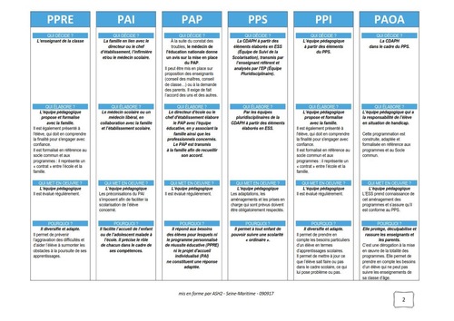 Les différents projets pour un élève en difficulté