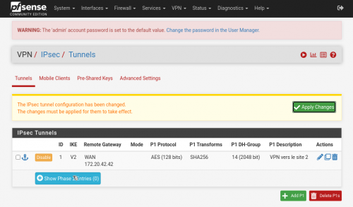 VPN IPsec de site-à-site avec PFSENSE