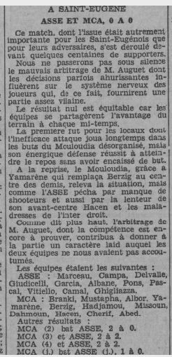 Dimanche 18.4.1937 à St Eugène dernière journée MCA-ASSE 0-0
