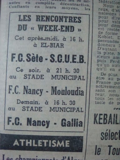 SAMEDI 6.6.1953 Amical FC Nancy-MCA 6-1